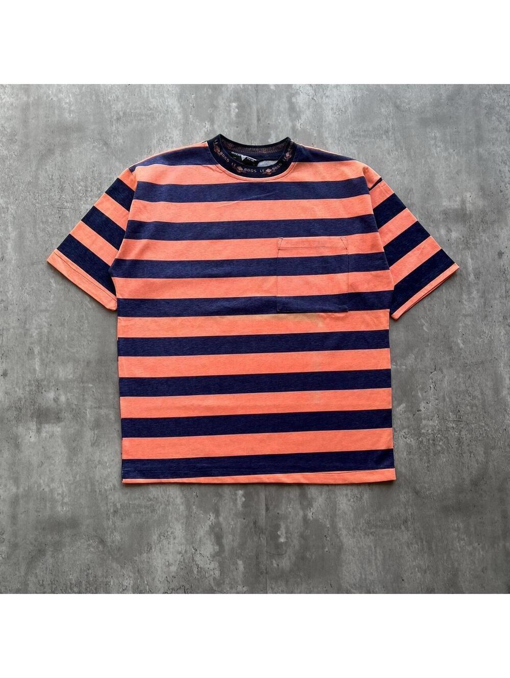 Vintage Le Boss Sportswear Striped Pocket T Shirt Sun Faded